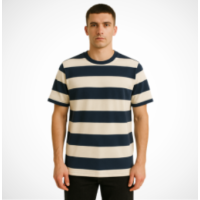 Striped T-Shirt – Classic Crew Neck, Cotton-Poly Blend, Multi-Color Stripes, Regular Fit, Reinforced Ribs, Durable & Comfortable for Everyday Wear, Stylish Casual, Full Size Range